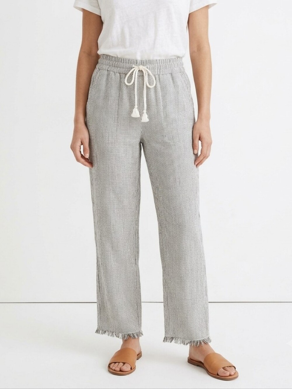 Aerie Striped Frayed Hem Beach Pants Size Medium